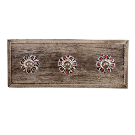 Red Black Drop Ceramic Wooden Hooks